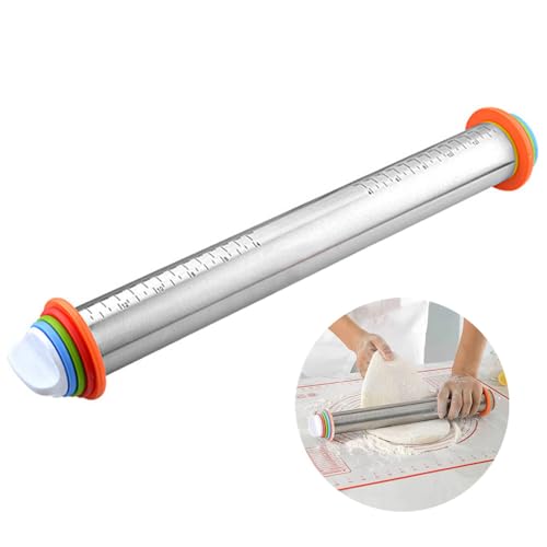 Rouleau à pâtisserie en acier inoxydable, rouleau à pâte réglable avec anneaux amovibles, rouleau à pâte accessoire de cuisson pour pizza, cookie, pâte...