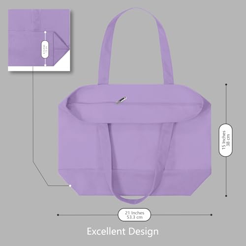 Image of TOPDesign 1-Pack Canvas Tote Bag with an External Pocket, Reusable Grocery Shopping Bag, Top Zipper Closure, Daily Essentials (Lavender)