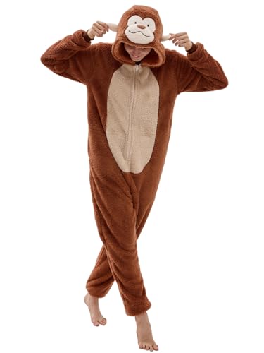 NEWYOUSITU Adult Monkey Animal Onesie Pajamas Unisex Snug-Fit Sleepwear for Halloween Home Lounging Costume PartiesMonkey Medium