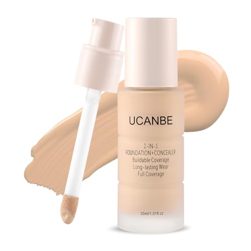 Image of UCANBE 2-IN-1 Foundation + Concealer, Full Coverage Long-Lasting Matte Makeup for Normal, Combination and Oily Skin, Buildable Waterproof Formula with Hyaluronic Acid (06 Warm Honey)