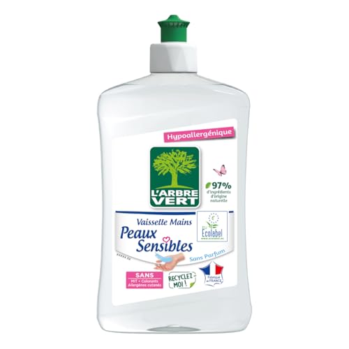 L'Arbre Vert Vaisselle Mains Ecolabel Peaux Sensibles - Hypoallergénique - 97% d'ingrédients d'origine naturelle - 500mL