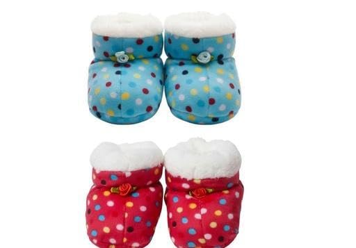 New Born Baby polka dot Booties Fancy Socks Cum Shoes with Fur Design for Winter And All Seasons Unisex Booties (Toe to Heel Length - 12 cm, Blue, Red) pack of 2-picture-56