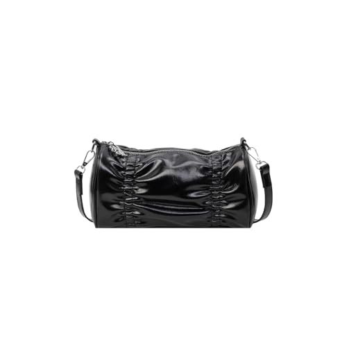 CORIOS Bolsa tiracolo feminina de couro PU, bolsa de ombro plissada, bolsa macia com alça superior pequena, Preto, Large