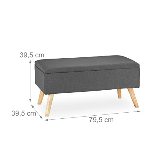Relaxdays Baúl Almacenamiento con Patas, Banco Almacenaje, Tela-Madera-DM, 1 Ud., 39,5 x 79,5 x 39,5 cm, Gris - imagen 3