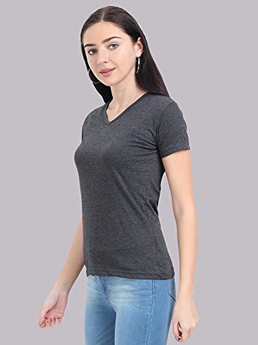 Image of FLEXIMAA Women's Cotton Plain V Neck Half Sleeve T-Shirt