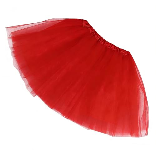 Pryon Tutu Skirts for Women Adult Puffy Tulle Skirts with Lining Sparkly Fairy Ballerina Short Tutu Skirts Poofy Ballet Dance for Womens Ladies Girls Kids Halloween Party Cosplay Dress-up Costume Red