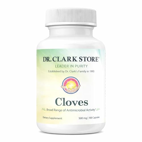Dr Clark Store Cloves Supplement 500mg for Digestive Comfort and Balanced Internal Cleansing Support, 100 Gelatin Capsules for a 100-day Supply of Pure Botanical Wellness, Non-GMO and Gluten Free