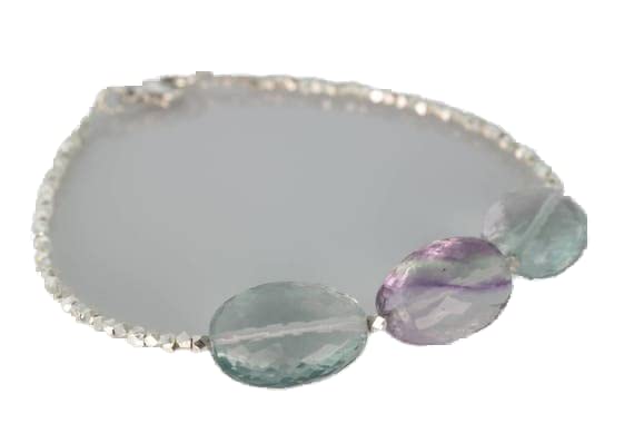 Bracelet en fluorite LKBEADS ajustable avec perles ovales facettées, un cadeau unisexe idéal