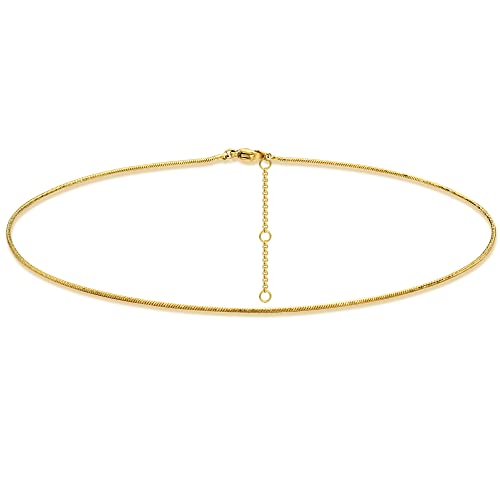 MTMY Gold Snake Chain Choker Necklace,18K Gold Plated Dainty Herringbone Necklace Delicate Fashion Choker Necklace Jewelry for Women(1mm)