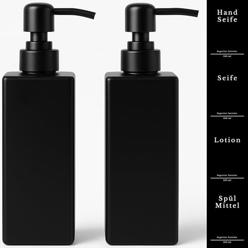Seifenspender Glas Schwarz matt 2 Stück, 350ml mit...