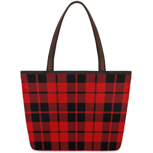 Red Black Plaid Tote Bag for Women Womens Handbags Tote Bags for Travel Beach Gym