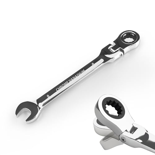 Image of Egofine 8mm Ratchet Wrench Flex Head, Ratcheting Combination Wrench Metric, Industrial Grade Gear Spanner with 12 Point Box End, 72-Teeth Ratchet, Chrome Vanadium Steel