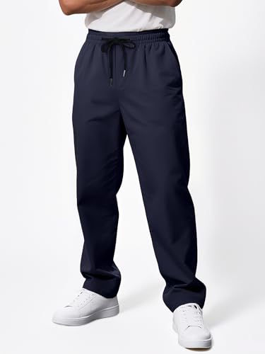 Comdecevis Mens Casual Drawstring Sweatpants with Utility Pockets Gym Cargo Joggers Pants for Men Dark Blue XL3