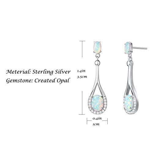 FANCIME Sterling Silver White Opal Earrings Vintage Oval Shape Dangle Earrings Long Drop October Birthstone Hypoallergenic Earrings Fine Jewelry for Women4