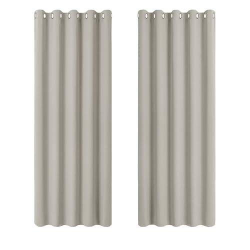 PONY DANCE Extra Long Curtains for Living Room Eyelet Thermal Curtains 66x90 Inch Room Darkening Drapes for Home Decoration / Privacy Protection, 2 Panels, Natural