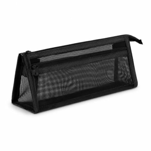 Image of MYADDICTION Lucky Transparent Mesh Double-Layer Pencil Pouch Large Capacity Student Exam Portable Stationery Bag Black