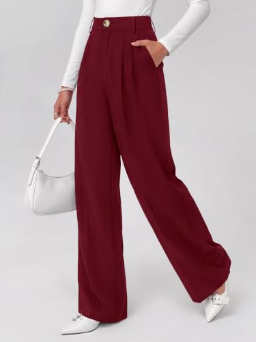 KIRUNDO 2026 Fall Wide Leg Pants for Women High Waisted Slack(Burgundy,M) - image 3