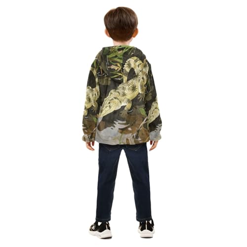 Crocodile in Water with Plants Toddler Fleece Jacket Girl Boys Hooded Fleece Jacket Coat Warm Outwear Zip-up 3-10T4
