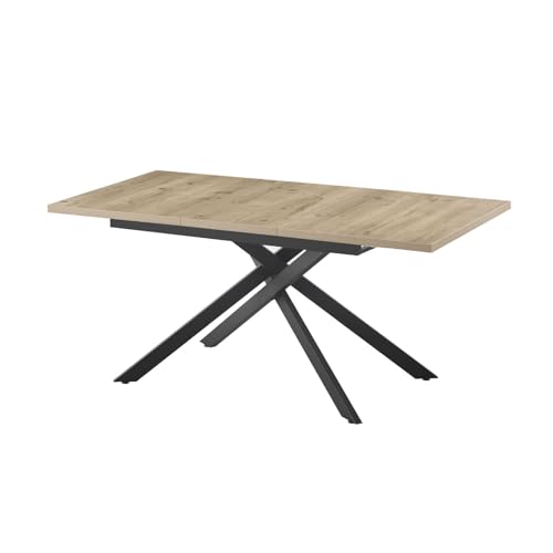 B&D home Esstisch LARS, ausziehbar 120-160 x 80 cm, 4-6 Personen Küchentisch Holztisch mit Kreuzgestell schwarz für Küche, Esszimmer, Industrial modern Design, Sandeiche Optik, 11202-XS-EISA