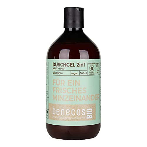 Benecos Gel de ducha ecológico 2 en 1 para una menta fresca – menta orgánica – cosméticos naturales certificados – vegano – limpieza suave para la piel y el cabello – rellenable – 500 ml