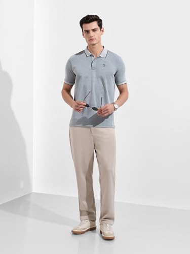 Image of The Indian Garage Co Men Regular Fit Textured Polo Neck Half Sleeves Tshirt