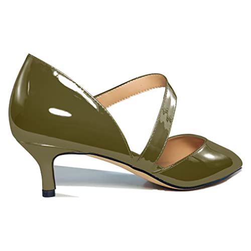 Women's Fashion 2 Inch Pointed Toe Slip On Elastic Band Patent Leather Kitten Low Heel Pumps Basic Work Shoes Office Daily3