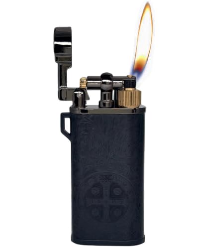 Lighters Metal Pocket Vintage Lighter Reusable Classic Creative Butane Grinding Wheel Lighters for Collection Decorative Gift (Butane Not Included) (Black)