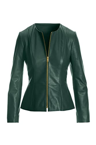Women's Leather Jacket – Drowned Black Lambskin Biker Peplum Style, Genuine Leather
