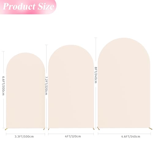 Image of Wokceer Wedding Arch Backdrop Cover (8FT, 7.2FT, 6.6FT) Set of 3 Spandex Fitted Wedding Arch Stand Covers Round Top Chiara Backdrop Stands Cover for Birthday Party Ceremony Banquet Decor Beige
