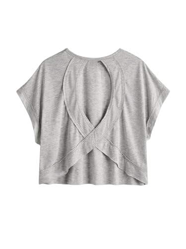 Image of SOLY HUX Women Open Back Tops Workout Backless Tee Casual Athletic Shirts Short Sleeve Oversized Gym T Shirt