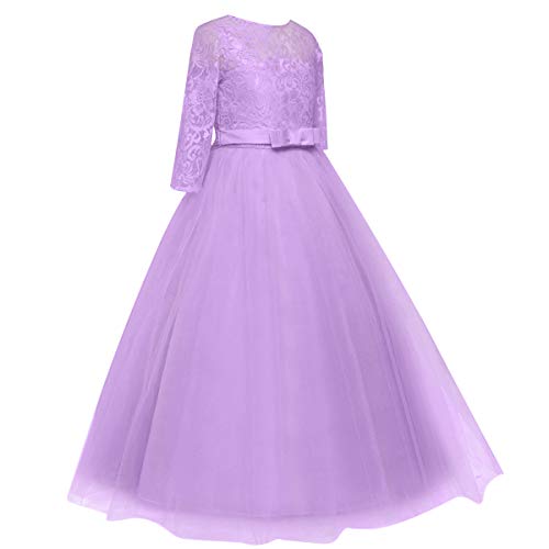 Image of Girls Flower Vintage Floral Lace 3 /4 Sleeves Floor Length Dress Wedding Party Evening Formal Pegeant Dance Gown