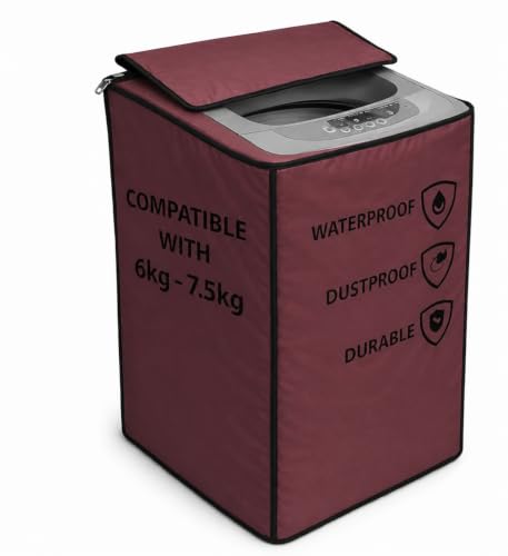 Image of Washing Machine Cover Top Load 6kg to 7.5kg | Heavy Duty Waterproof Polyester Protective Cover | Dustproof & UV Resistant | Universal Fit For All Fully Automatic Machine (Brown)