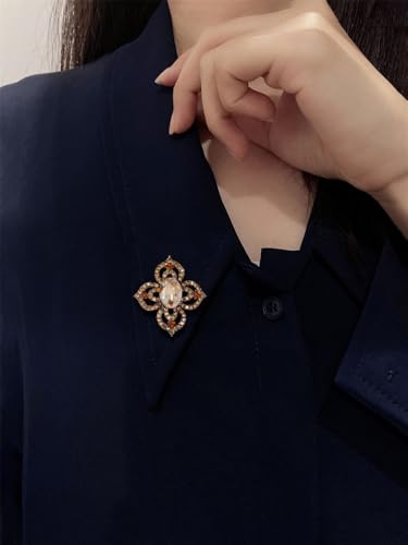 Image of Antique Crystal Brooch Pin for Women Men Vintage Rhinestone Art Deco Flower Clover Boho Victorian Brooches Lapel Pins Elegant Dress Accessories Wedding Birthday Jewelry