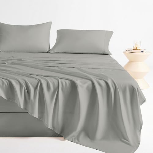 LONAVA 100% Viscose Derived from Bamboo Queen Sheet Set Grey, 4 Pieces Soft Cooling Bedding with...