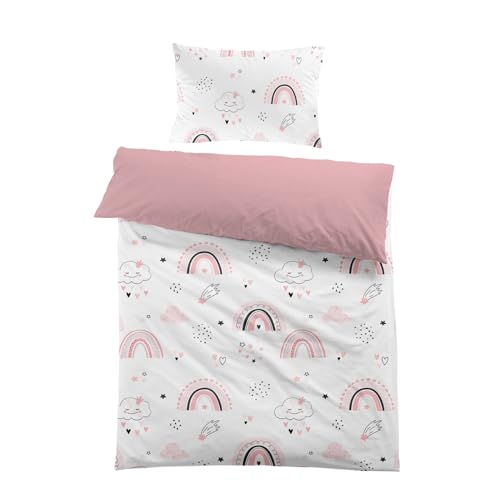 CINYE Rose Arc-en-Ciel Parure De Lit Enfant - Housse De Couette 120x150 cm + Taie d'oreiller 40x60 cm - pour bébé, Fille - Parure De Lit avec...