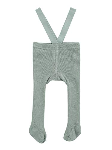 Toddler Baby Girl Tights Pantyhose, Basic Plain Rib Knitted Leggings Bib Overall Pants, High Waist Footed Tights (0-12 Months, Light Gray)