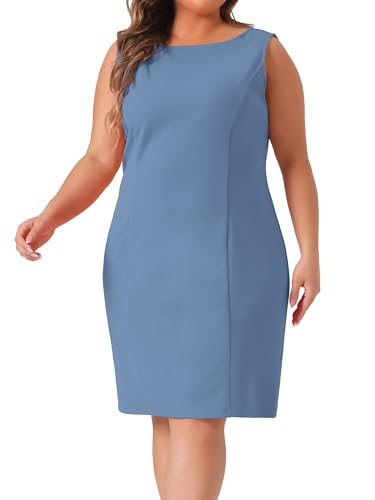 Image of Agnes Orinda Plus Size Sheath Dress for Women Sleeveless Boat Neck Casual Straight Pencil Work Dresses