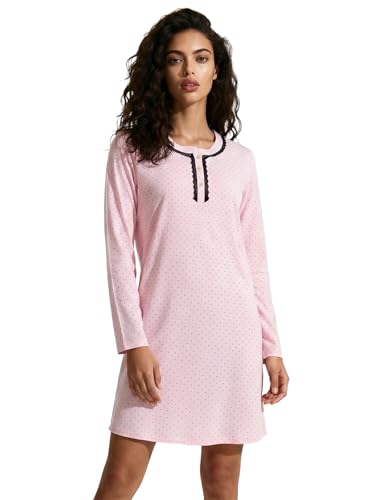 Chemise de nuit Marry à manches longues rose avec dentelle pour femme XL