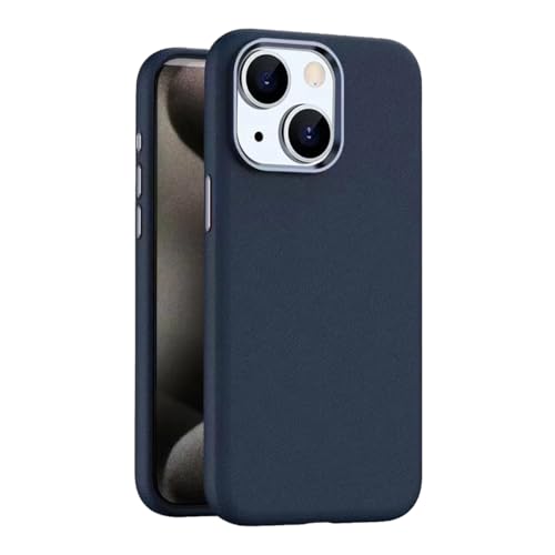 Image of MagIT Premium Skin Series Leather Case for iPhone 14 / iPhone 13 (6.1-inch), with TPU Sides, Drop Protection, MagSafe Compatible, Colored Aluminium Buttons (Midnight Blue)