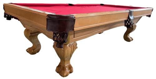 8 Ft. Tunierpoolbillard Billardtisch Pool Modell Winston Nr.:10 Billard mit 3cm starken Schieferplatten Tuchfarbe rot Gestellfarbe Natur
