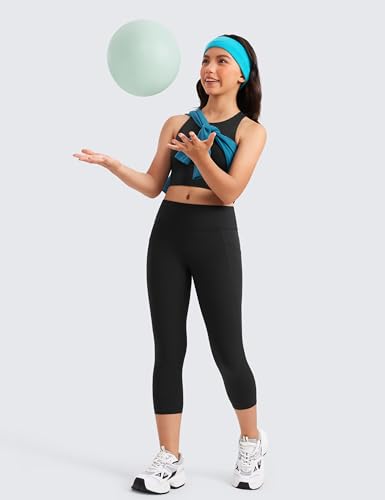 CRZ YOGA Girls Butterluxe Athletic Capri Leggings with Pockets - High Waist Kids Teen Workout Active Yoga Pants Dance Tights2