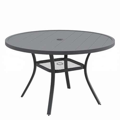 Image of VICLLAX Metal Outdoor Dining Table for 4, All Weather 40.7 inch Black Round Patio Table with Adjustable Umbrella Hole for Lawn, Garden, Balcony and Poolsides, GreyTabletop
