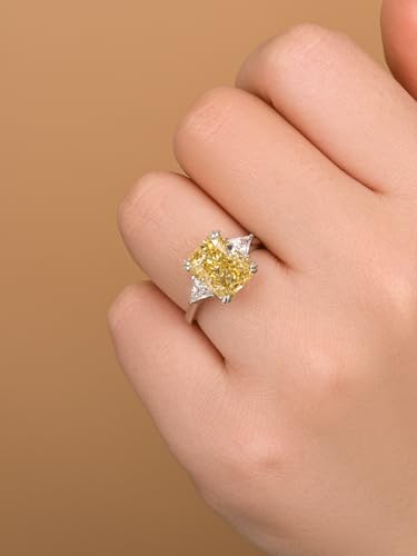 4.0CT Radiant Cut Yellow,Pink,Clear Engagement Ring,3-Stone Simulated Diamond Ring,Colored Gemstones 925 Sterling Silver Promise Ring4