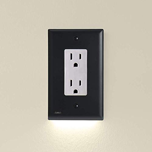Image of Single - SnapPower GuideLight [for Standard Decor, Not GFCI outlets] - Night Light - Electrical Outlet Wall Plate with LED Night Lights - Automatic On /Off Sensor - (Decor, Black)