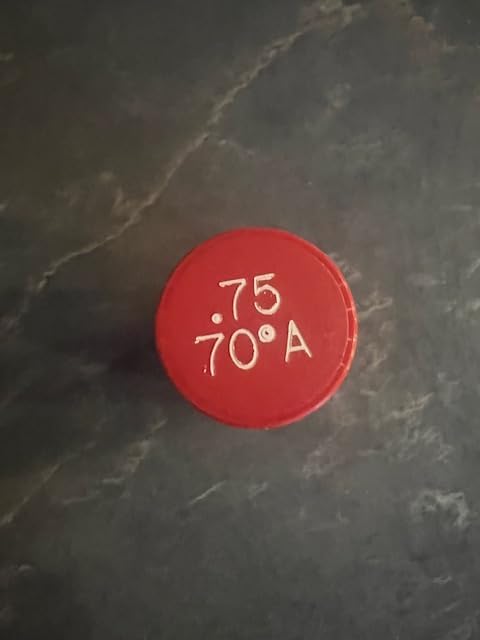 Three Pack - Oil Burner Nozzle, .75 70 A, Hollow Spray Red Cap .75 70 A Oil Nozzle .75 Gallons per minute with a hollow 70 degree Spray