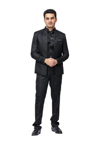 Image of Men's Black Indo-Western 3-Piece Set - Blazer with Inner and Matching Trouser | Festive & Wedding Ethnic Wear | Regular Fit
