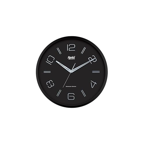 Image of Ajanta 2377 Large Wall Clock (14 Inch / 355mm) - Silent Sweep Non-Ticking Movement - Stylish Black Home Decor Clock- Sleek Black