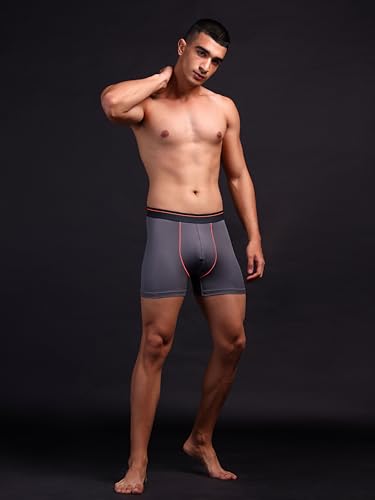 Image of TECHNOSPORT Men's Colorblock Trunks Underwear with ElastoLITE 4 Way Stretch Lightweight Breathable Moisture Wicking Soft Anti Odour Anti Microbial UPF 50+ Comfort Fit Boxer Briefs Innerwear for Men