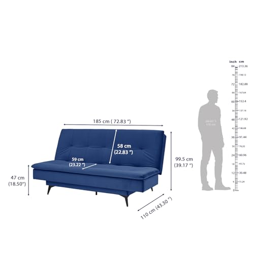 Image of Wakefit Flexia Sofa Cum Bed - Three Seater - Velvet Series Blue