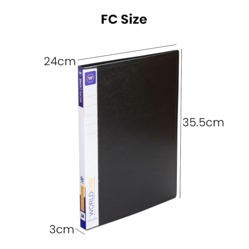 Image of Worldone FC (Foolscap Size) | Presentation Display Book File | Made of 1 mm Virgin PP Sheet | 60 Bound Top Loading Plastic Binder Sleeves | Ideal for Office, School & College | Black (Pack of 1)